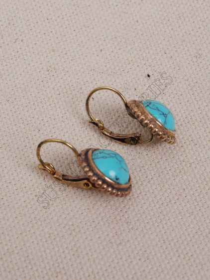 Ortası Firuze Taşlı Otantik Küpe