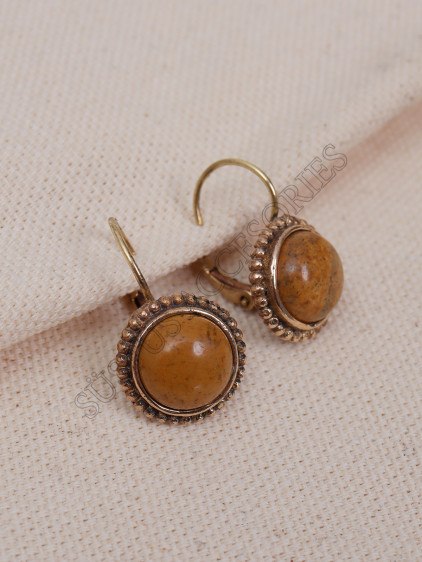 Ortası Jasper Taşlı Otantik Küpe