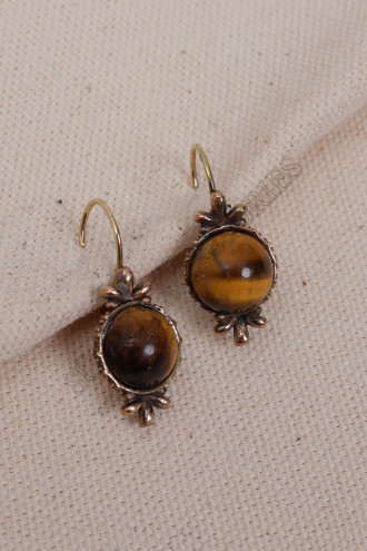 Kaplan Gözü Yuvarlak Taşlı Otantik Küpe