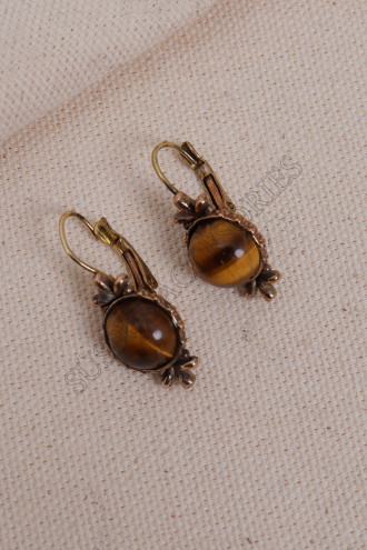 Kaplan Gözü Yuvarlak Taşlı Otantik Küpe