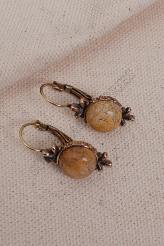 Jasper Taşlı Yuvarlak Taşlı Otantik Küpe