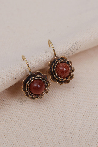 Yıldız Taşlı Çiçek Model Otantik Küpe