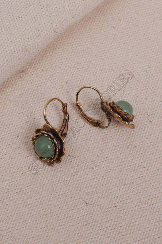 Aventurin Taşlı Çiçek Model Otantik Küpe