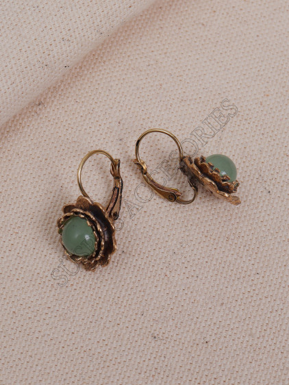 Aventurin Taşlı Çiçek Model Otantik Küpe