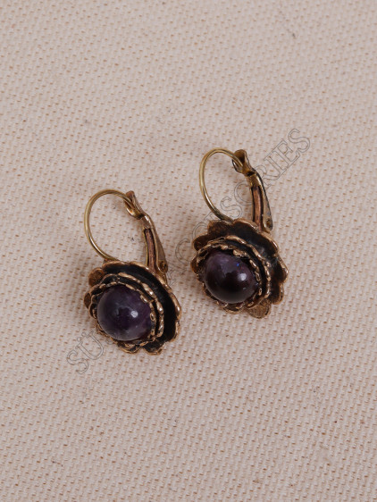 Ametist Taşlı Çiçek Model Otantik Küpe