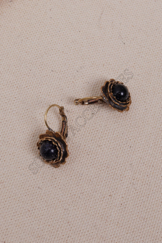 Siyah Yıldız Taşlı Çiçek Model Otantik Küpe