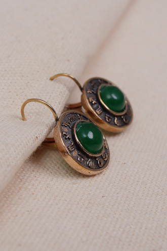 Yeşil Taşlı Burç Figürlü Otantik Küpe