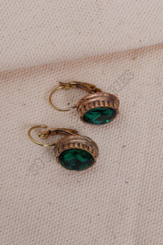 Yeşil Kristal Taşlı Oval Otantik Küpe