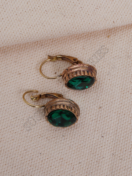 Yeşil Kristal Taşlı Oval Otantik Küpe