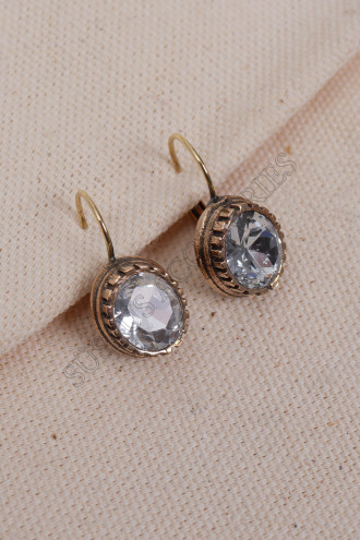 Beyaz Kristal Taşlı Oval Otantik Küpe