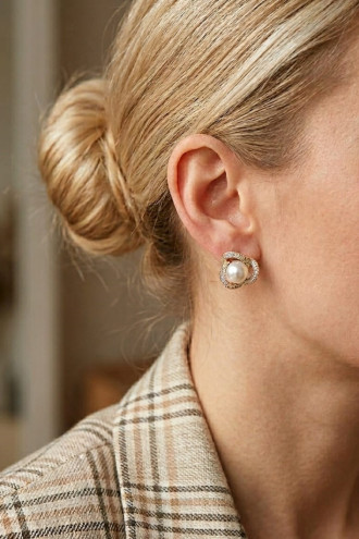 İncili Sarmal Model Gold Küpe