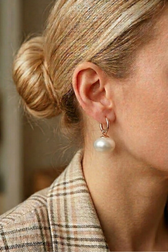 İnci Sallantılı Gold Halka Küpe