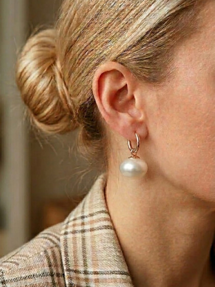 İnci Sallantılı Gold Halka Küpe