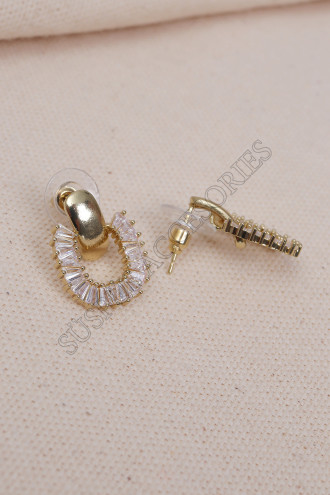 Baget Taşlı Gold Küpe