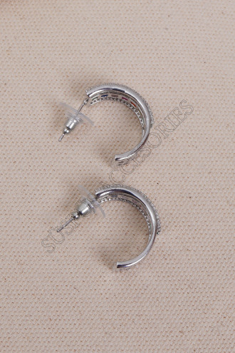 Renkli Zirkon Taşlı Silver Halka Küpe