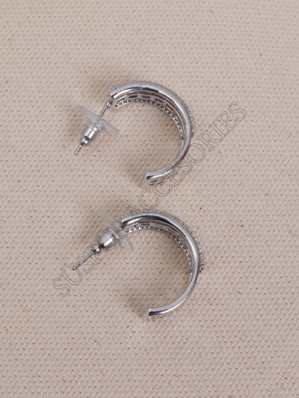 Renkli Zirkon Taşlı Silver Halka Küpe