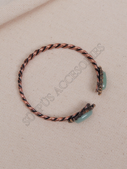 Aventurin Taşlı Örgü Model Bakır Bileklik