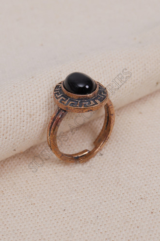 Onix Taşlı Oval Bakır Yüzük