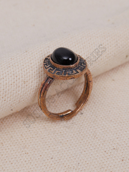 Onix Taşlı Oval Bakır Yüzük