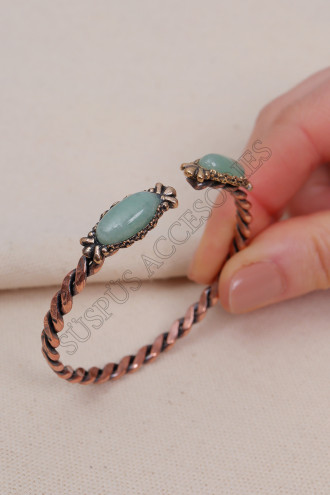 Aventurin Taşlı Örgü Model Bakır Bileklik