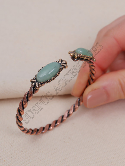 Aventurin Taşlı Örgü Model Bakır Bileklik