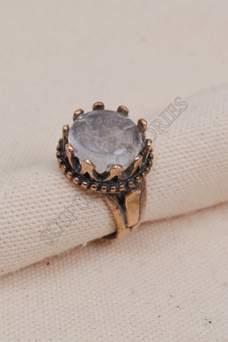 Beyaz Kuvars Taşlı Büyük Taç Model Yüzük