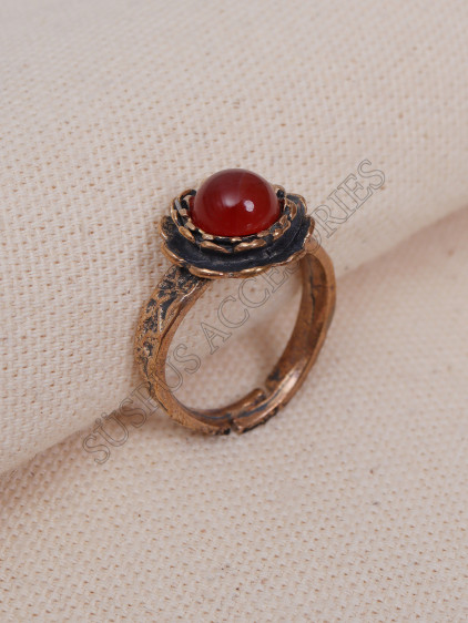 Akik Taşlı Çiçek Model Otantik Yüzük