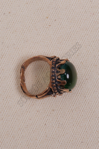 Yeşil Akik Taşlı Büyük Taç Model Yüzük