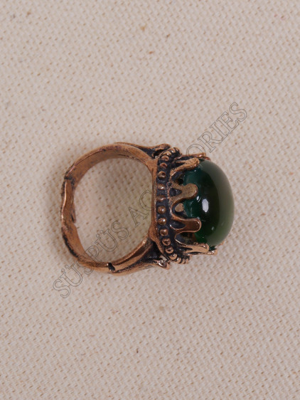 Yeşil Akik Taşlı Büyük Taç Model Yüzük