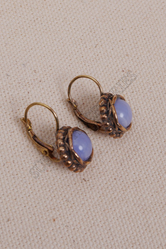 Lila Selenit Taşlı Oval Otantik Küpe