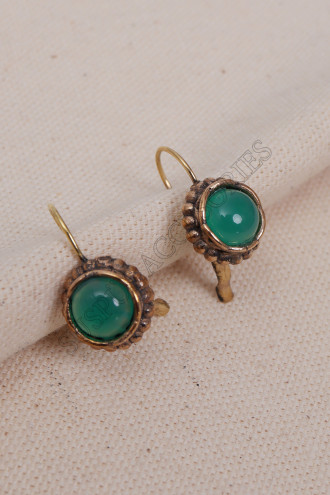Yeşil Taşlı Oval Otantik Küpe