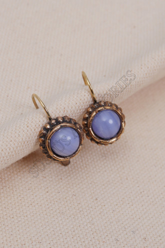 Lila Selenit Taşlı Oval Otantik Küpe