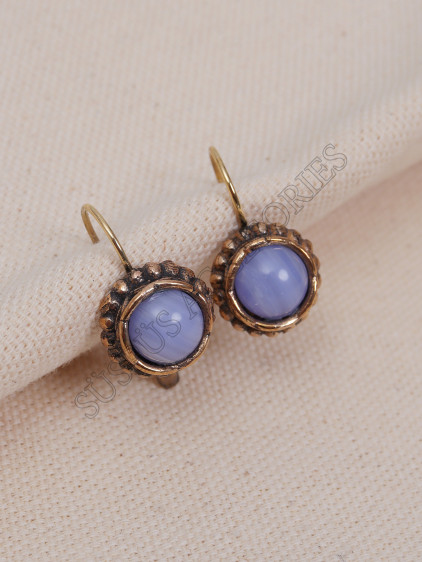 Lila Selenit Taşlı Oval Otantik Küpe