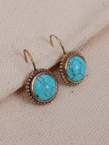 Ortası Firuze Taşlı Otantik Küpe