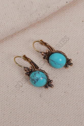 Turkuaz Taşlı Yuvarlak Otantik Küpe