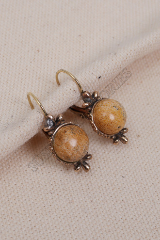 Jasper Taşlı Yuvarlak Taşlı Otantik Küpe