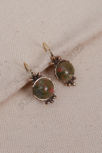 Ukanit Taşlı Yuvarlak Taşlı Otantik Küpe