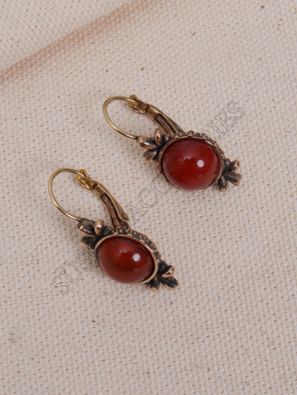 Akik Taşlı Yuvarlak Otantik Küpe