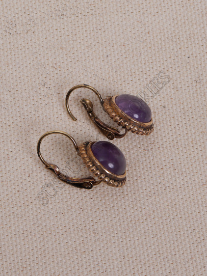 Ortası Ametist Taşlı Otantik Küpe