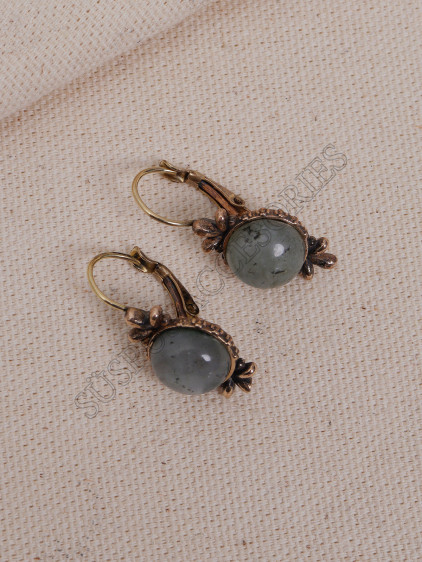 Labradorit Taşlı Yuvarlak Taşlı Otantik Küpe