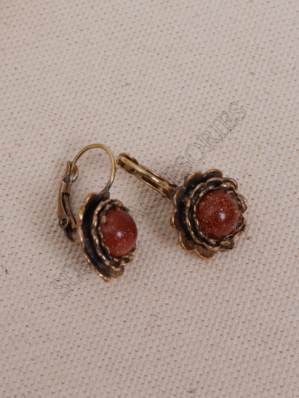 Yıldız Taşlı Çiçek Model Otantik Küpe