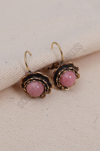 Rodonit Taşlı Çiçek Model Otantik Küpe