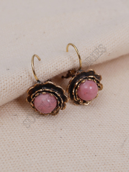 Rodonit Taşlı Çiçek Model Otantik Küpe