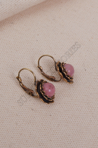 Rodonit Taşlı Çiçek Model Otantik Küpe