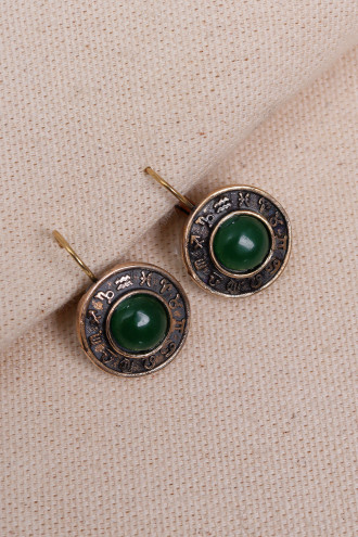 Yeşil Taşlı Burç Figürlü Otantik Küpe