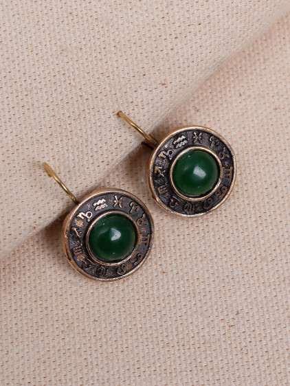 Yeşil Taşlı Burç Figürlü Otantik Küpe