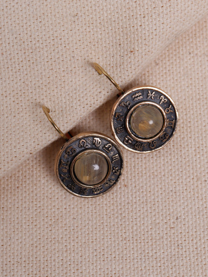 Rutil Kuvars Taşlı Burç Figürlü Otantik Küpe