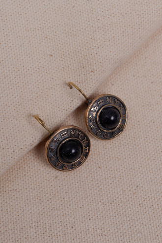 Siyah Yıldız Taşlı Burç Figürlü Otantik Küpe