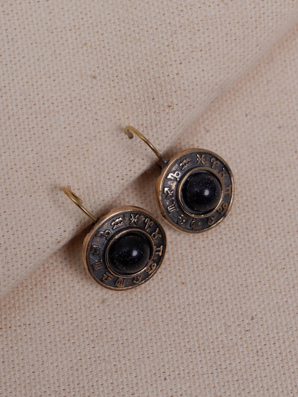 Siyah Yıldız Taşlı Burç Figürlü Otantik Küpe