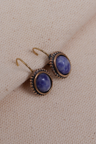 Mini Oval Lapis Taşlı Otantik Küpe